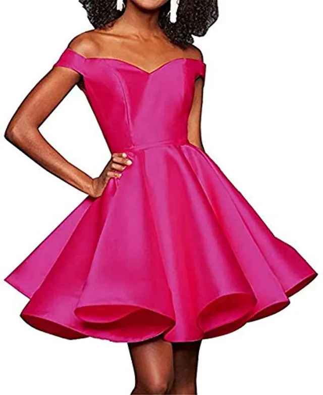 Off the shoulder Short Slimming Satin Ball Dress Peach Pink - Shop at LoveMi