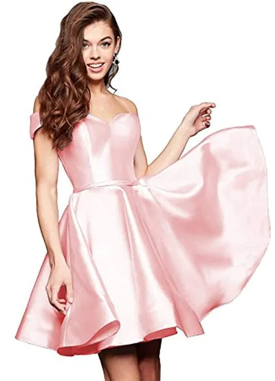 Off the shoulder Short Slimming Satin Ball Dress Pink - Shop at LoveMi