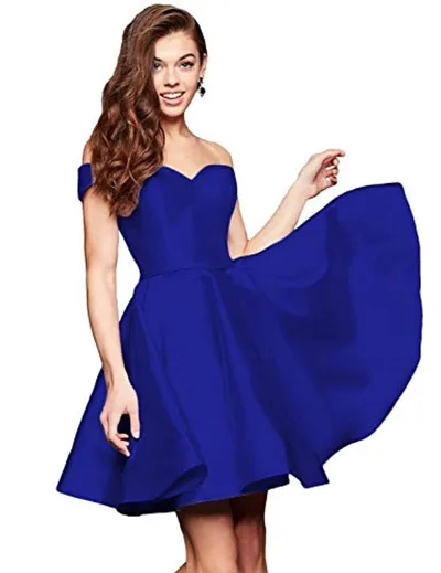 Off the shoulder Short Slimming Satin Ball Dress Royal Blue - Shop at LoveMi