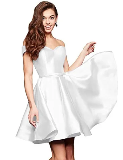 Off the shoulder Short Slimming Satin Ball Dress White - Shop at LoveMi