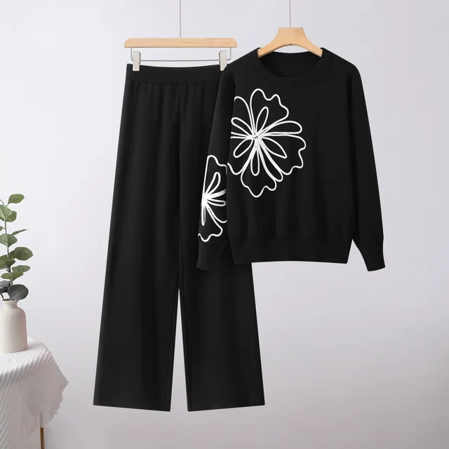 Top Loose Wide Leg Pants Two piece Suit Black - Shop at LoveMi