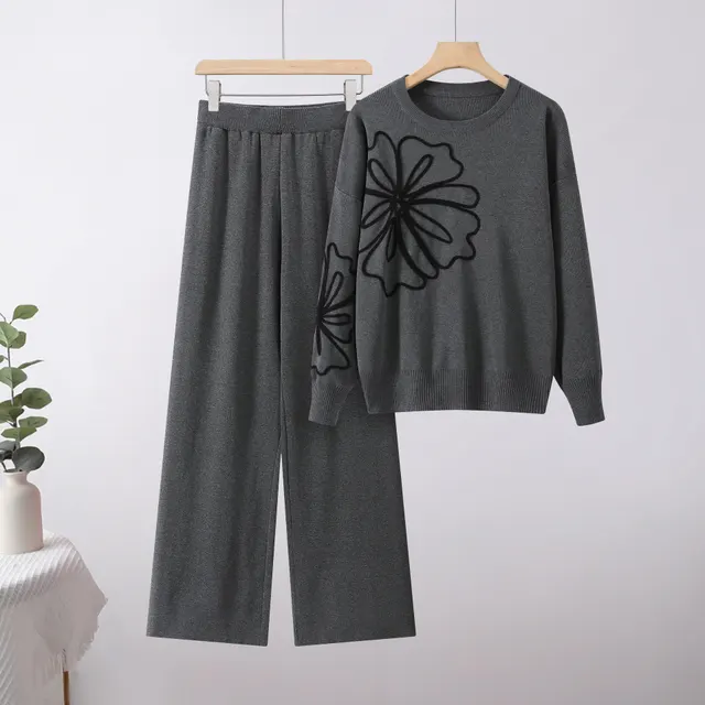 Top Loose Wide Leg Pants Two piece Suit Gray - Shop at LoveMi