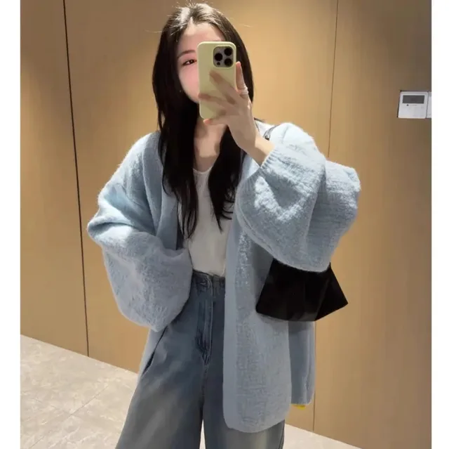 Spring Loose Cardigan Sweater Top For Women Blue - Shop at LoveMi