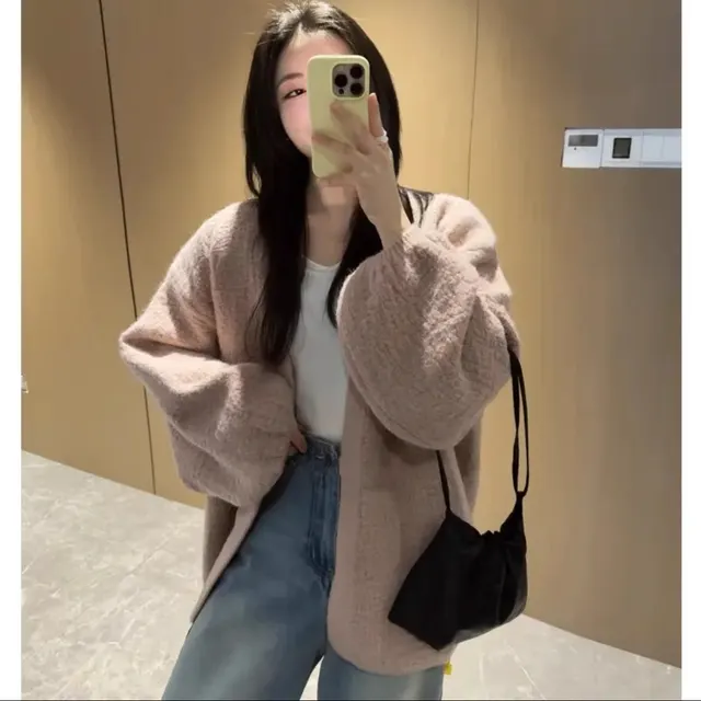 Spring Loose Cardigan Sweater Top For Women Pink - Shop at LoveMi