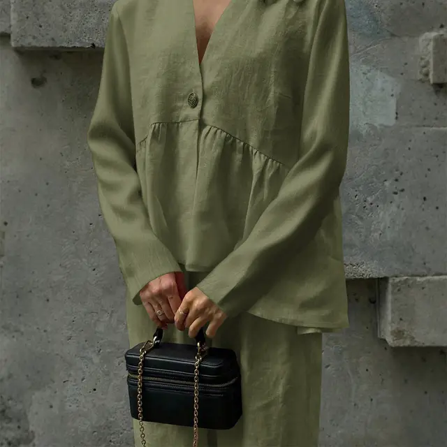 T shirt Straight leg Pants Two piece Suit Women's Clothing Army Green - Shop at LoveMi