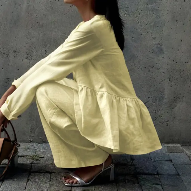T shirt Straight leg Pants Two piece Suit Women's Clothing Yellow - Shop at LoveMi
