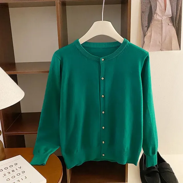 Women's Early Autumn Thin Type Long sleeved Top Emerald Green - Shop at LoveMi