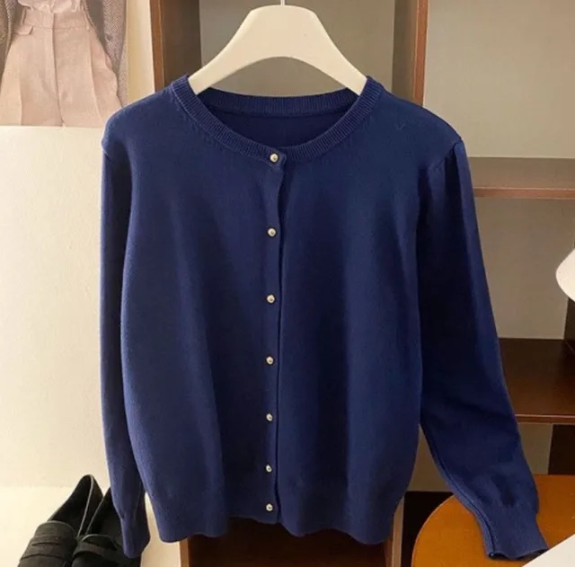 Women's Early Autumn Thin Type Long sleeved Top Navy Blue - Shop at LoveMi
