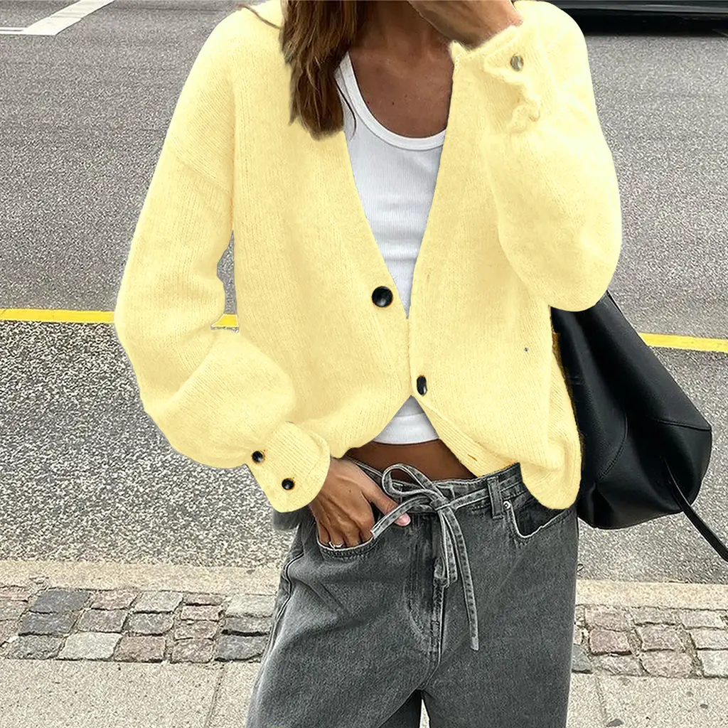 Solid Color Long-sleeved Sweater Woolen Women's Clothing - Yellow