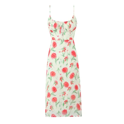 Printed Sling Slim Fit Backless Mid length Dress Big Flower - Shop at LoveMi