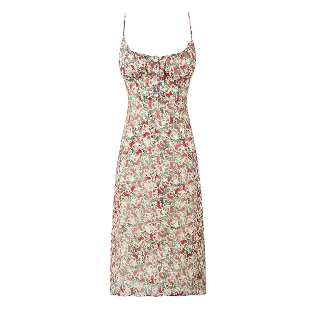 Printed Sling Slim Fit Backless Mid length Dress Small Floral - Shop at LoveMi