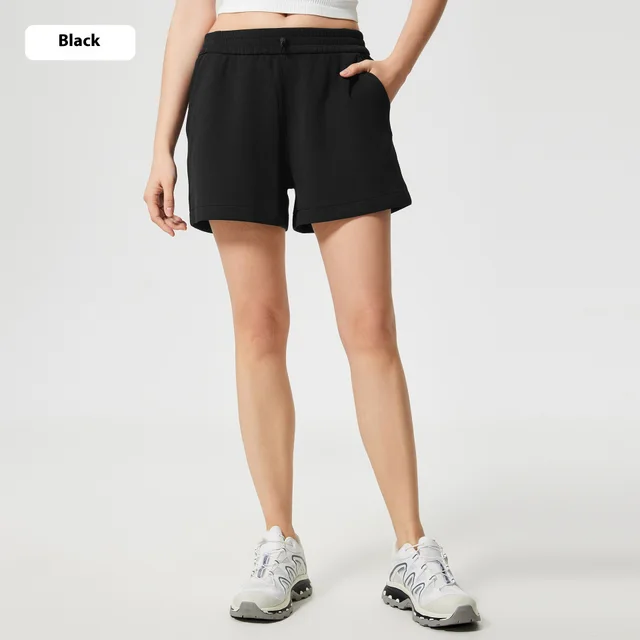 Drawstring High Waist Cloud Feeling Skin friendly Running Wide Leg Casual Shorts Black - Shop at LoveMi