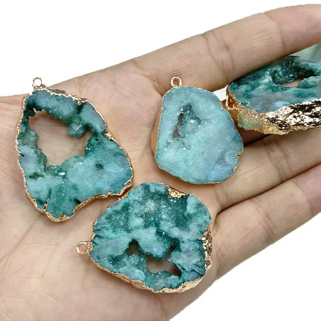Rough Stone Ornament Irregular Accessories Slice Pendant Cyan - Shop at LoveMi