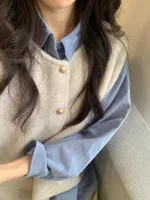 Small Golden Button Knitted Vest Women's Spring And Autumn Outer Wear Loose - Apricot