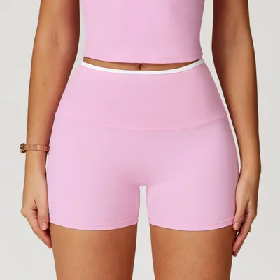 Women's Solid Color Casual Sports Yoga Shorts Cherry Blossom Powder S - Shop at LoveMi