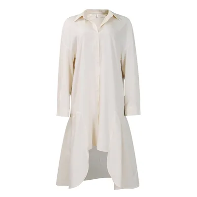 Loose fitting Long Sleeves Irregular Midi Dress Solid Color Apricot Beige - Shop at LoveMi