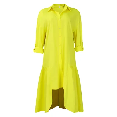 Loose fitting Long Sleeves Irregular Midi Dress Solid Color Yellow - Shop at LoveMi