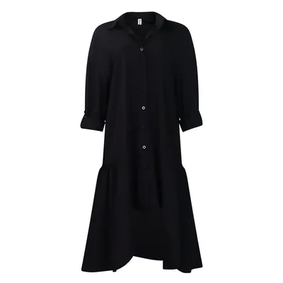 Long Sleeve Irregular Midi Dress Solid Color Plus Size Black - Shop at LoveMi