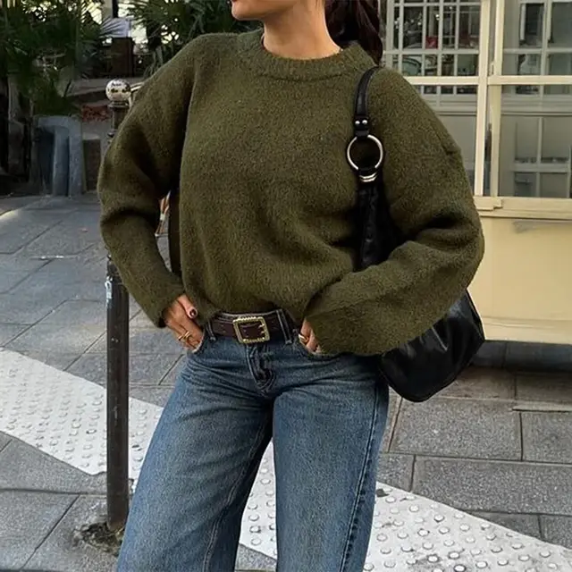 Simple Fashion In Europe And America Wool Long Sleeve Solid Color Army Green - Shop at LoveMi