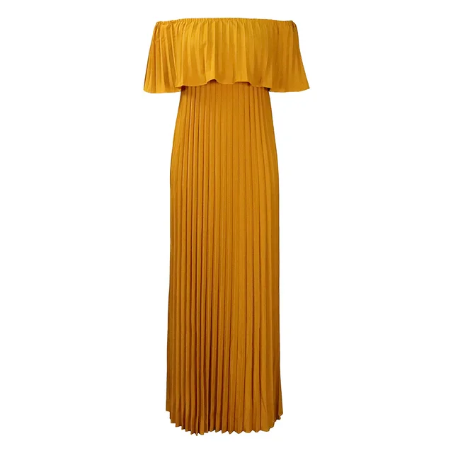 Women's Sexy Off shoulder Pleated European And American Style Dress Khaki - Shop at LoveMi