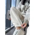 Small Ankle-tied Fleece-lined Sweatpants - Beige