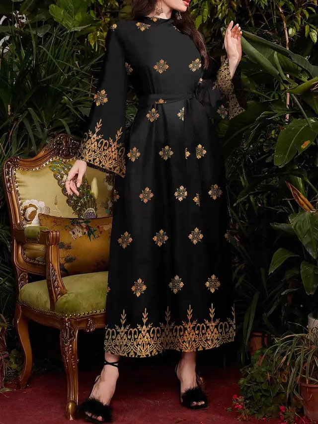 Printed Black Long Sleeve Dress Women Black - Shop at LoveMi