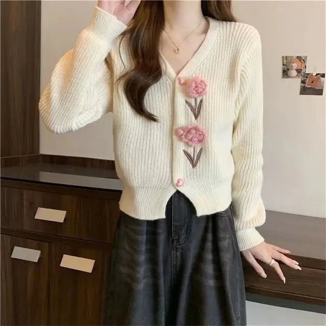High grade Short Knitted Cardigan Milk Sweet Super Fairy Top Apricot - Shop at LoveMi