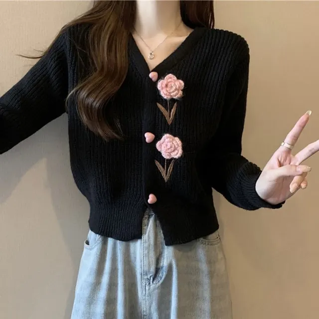 High grade Short Knitted Cardigan Milk Sweet Super Fairy Top Black - Shop at LoveMi