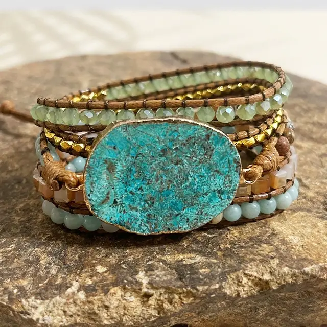 European And American Retro Natural Ocean Stone Multi layer Winding Bracelet Blue - Shop at LoveMi