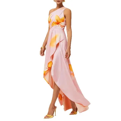 Elegant Slim Fit Tube Top Printed Halter Long Dress Pink - Shop at LoveMi
