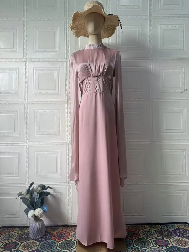 Elegant Long Sleeve Silky Comfortable Maxi Dress Soft Dress Pink - Shop at LoveMi
