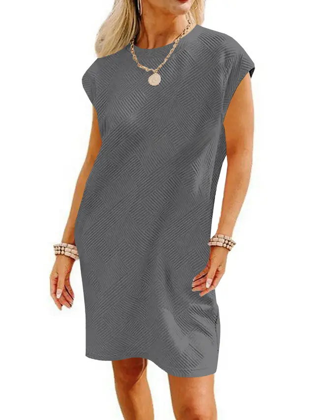 Pocket Texture Fabric Casual Dress Women Gray - Shop at LoveMi