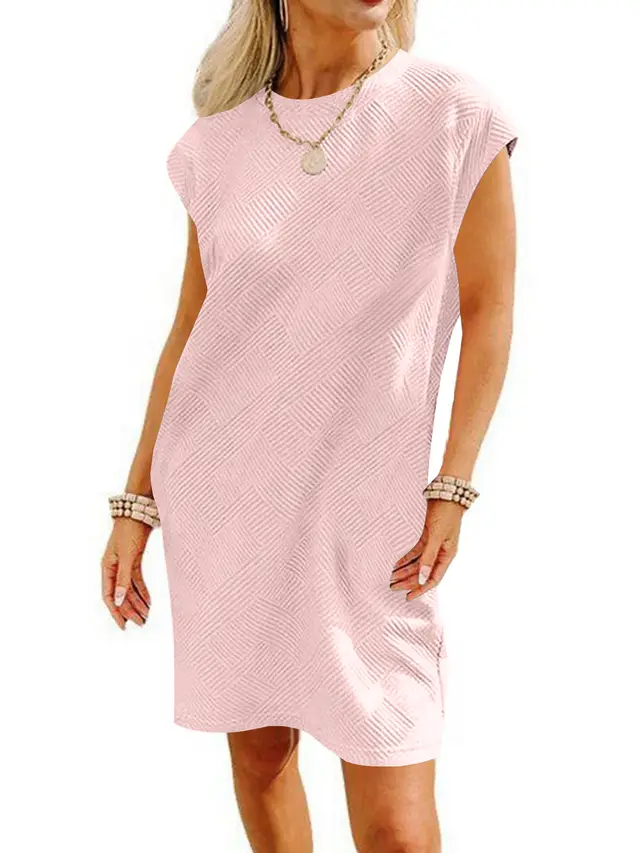 Pocket Texture Fabric Casual Dress Women Pink - Shop at LoveMi