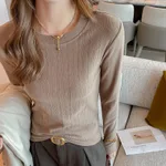 Women's Threaded Round Neck Undershirt - Mocha Color-2Xl