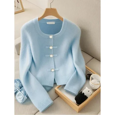 Blue Retro Women's Knitted Cardigan Top Blue Cardigan - Shop at LoveMi