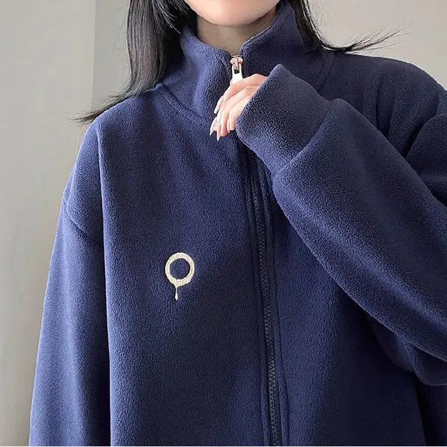 Lamb Wool Sweatshirt Autumn And Winter Fleece lined Navy Blue - Shop at LoveMi