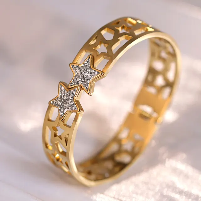 18K Gold High grade Diamond embedded Titanium Steel No Fading Ornament Bracelet Sz090607 Style - Shop at LoveMi