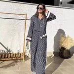 Shirt High Waist Trousers Two-piece Set For Women - Blue