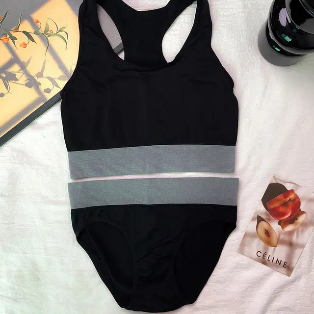 Women's Seamless Bra Suit Sports Color Matching Soft And Comfortable European Code Seamless Suit Black - Shop at LoveMi