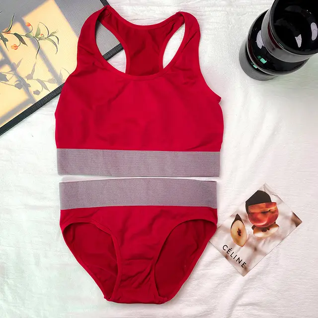 Women's Seamless Bra Suit Sports Color Matching Soft And Comfortable European Code Seamless Suit Red - Shop at LoveMi
