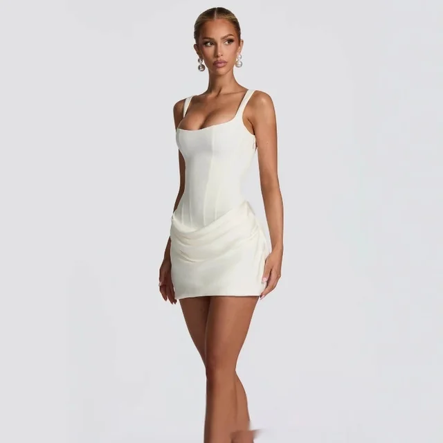 Graceful Tube Top Shoulder Strap Short Strap Dress White - Shop at LoveMi