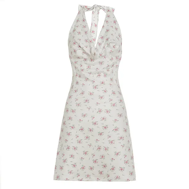 Women's Vacation Style Floral Dress Strap Halter Pink - Shop at LoveMi