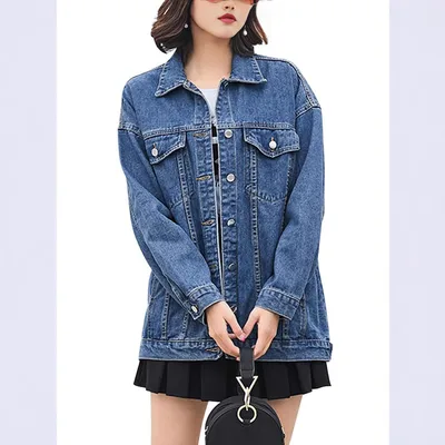 Baggy Casual Jacket Long Sleeve Plus Size Top Dark Blue - Shop at LoveMi