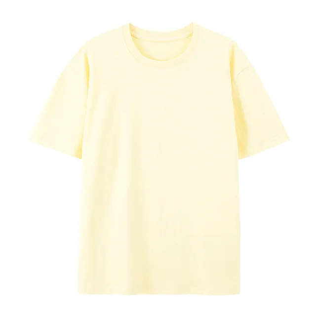 Cotton Round Neck T shirt Heavy Loose Short Sleeve Beige - Shop at LoveMi