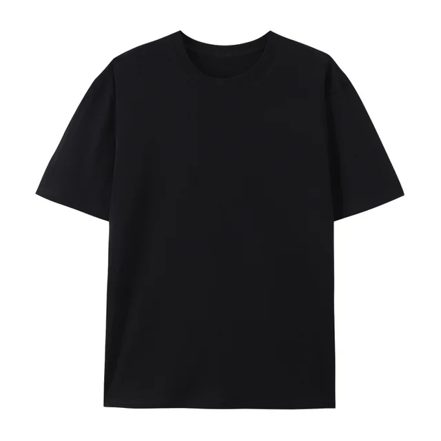 Cotton Round Neck T shirt Heavy Loose Short Sleeve Black - Shop at LoveMi
