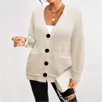 Fashion Loose Pockets Button Women's Cardigan Sweater - Beige