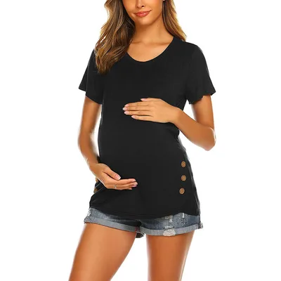 Women's Fashion Short sleeved Button T shirt Top Black - Shop at LoveMi