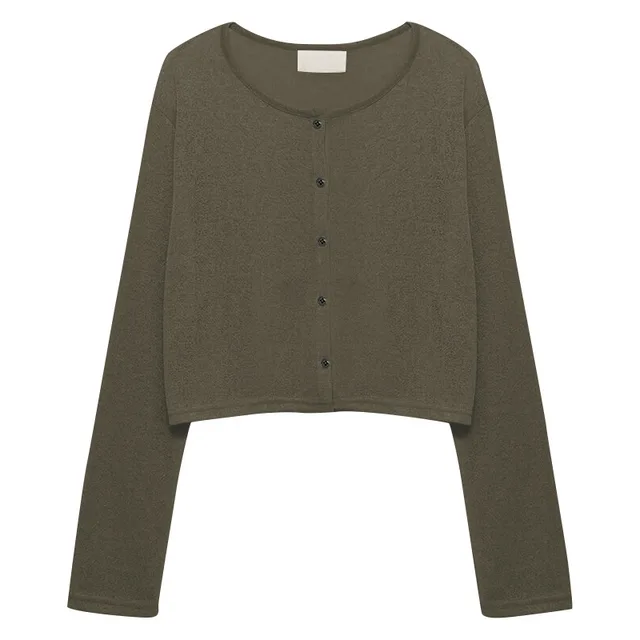 Wool Round Neck Korean Style Long Sleeve Top Army Green - Shop at LoveMi