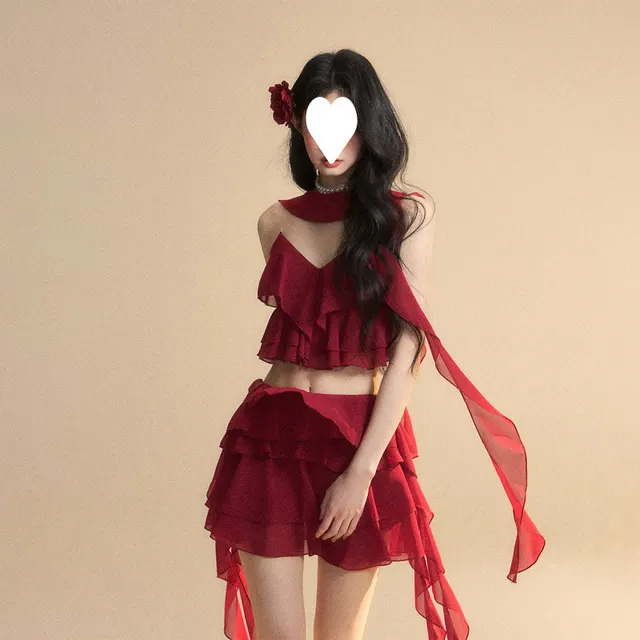 Sling Top Skirt Two piece Set Elegant Seaside Red Set - Shop at LoveMi