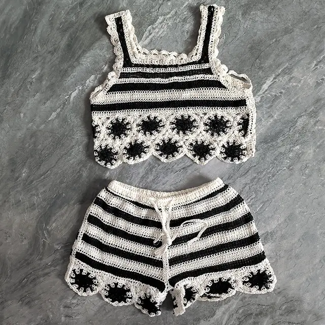 Cutout Sling Summer New Fashion Crochet Knitting Suit Black - Shop at LoveMi